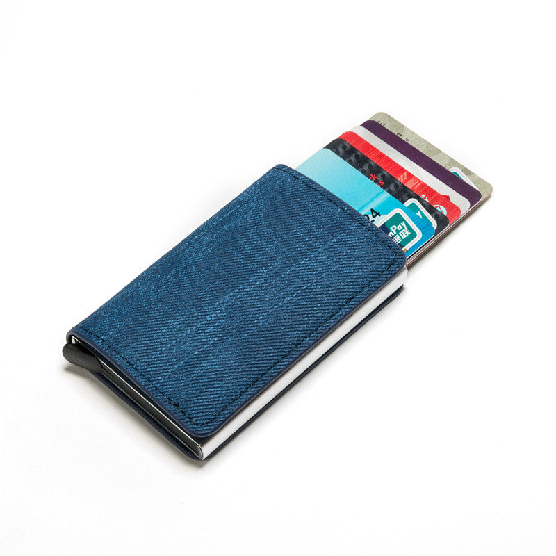 RFID Anti-theft Swiping Business Automatic Magnetic Wallet Denim Metal Wallet Card Box