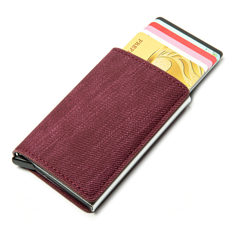 RFID Anti-theft Swiping Business Automatic Magnetic Wallet Denim Metal Wallet Card Box