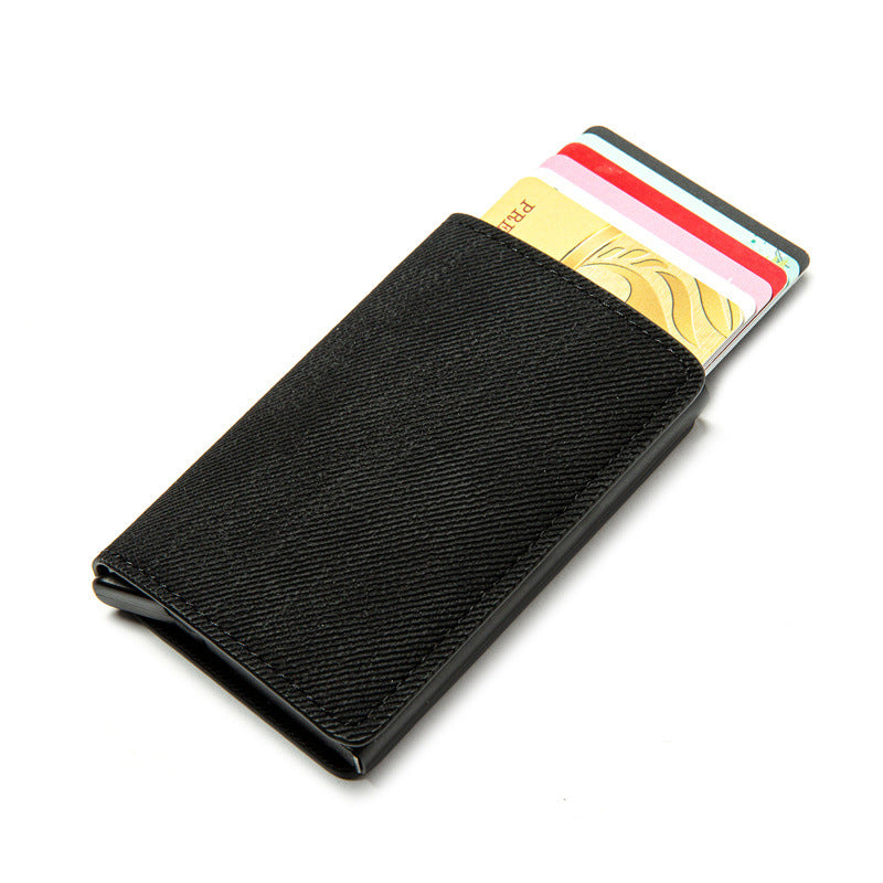 RFID Anti-theft Swiping Business Automatic Magnetic Wallet Denim Metal Wallet Card Box