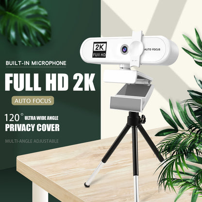 2K Full HD Auto Focus USB Computer Laptop Camera Live Streaming Video Conference Webcam with Built-in Microphone