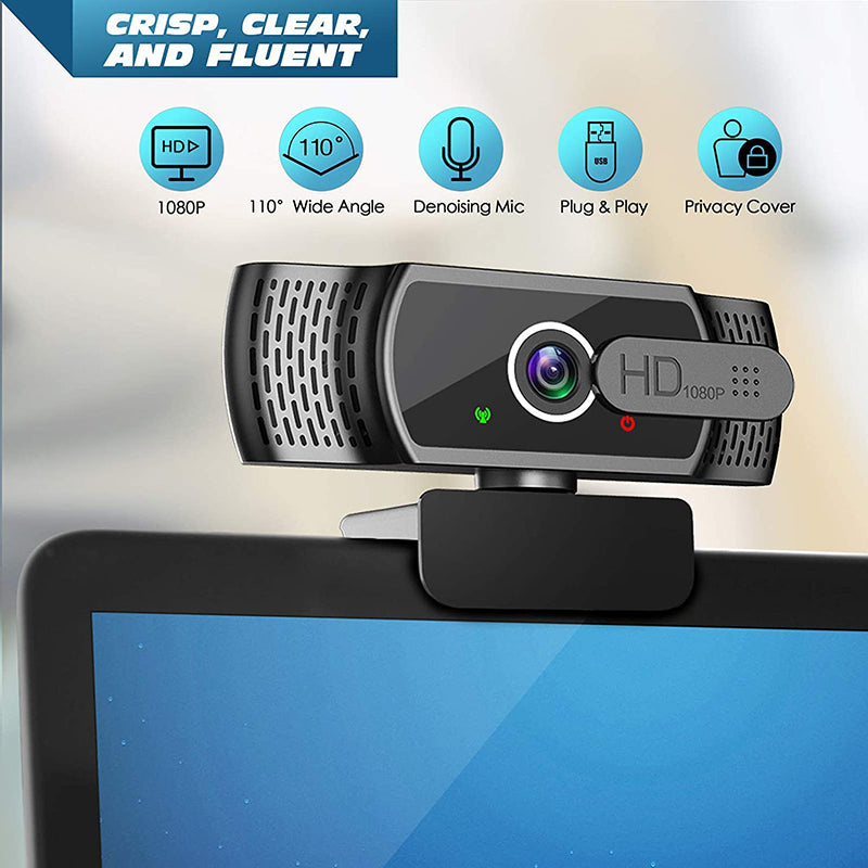 1080P Full HD USB Webcam Plug Play Monitor Camera with Microphone/Privacy Cover for Desktop Computers Laptops Video Work