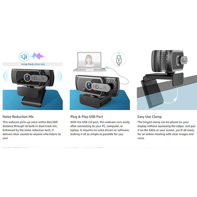 1080P Full HD USB Webcam Plug Play Monitor Camera with Microphone/Privacy Cover for Desktop Computers Laptops Video Work