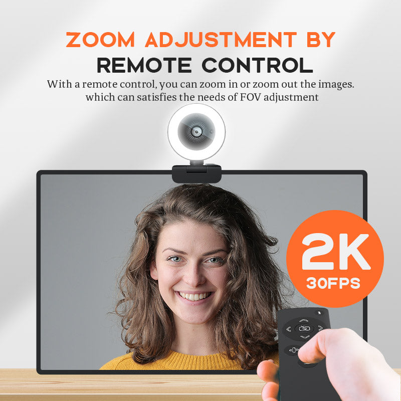 H200 QHD 2K 30FPS Webcam Remote Control USB Web Camera with Fill Light for Live Streaming Video Recording