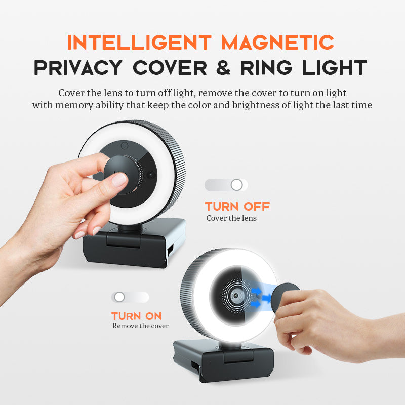 H200 QHD 2K 30FPS Webcam Remote Control USB Web Camera with Fill Light for Live Streaming Video Recording
