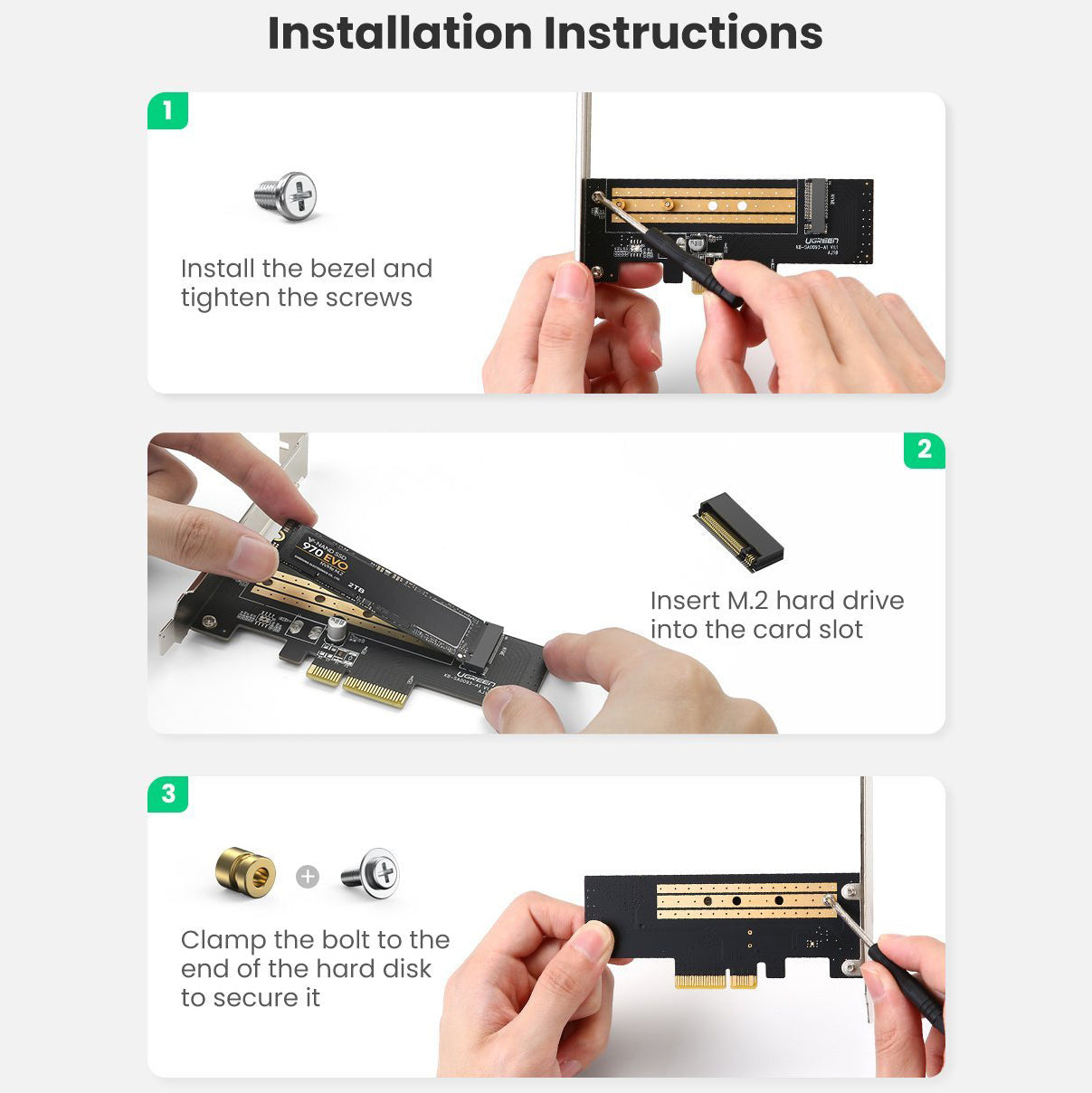 UGREEN M.2 NVME to PCle 3.0 Adapter High Speed Computer Expansion Cards SSD Conversion Card with Bracket