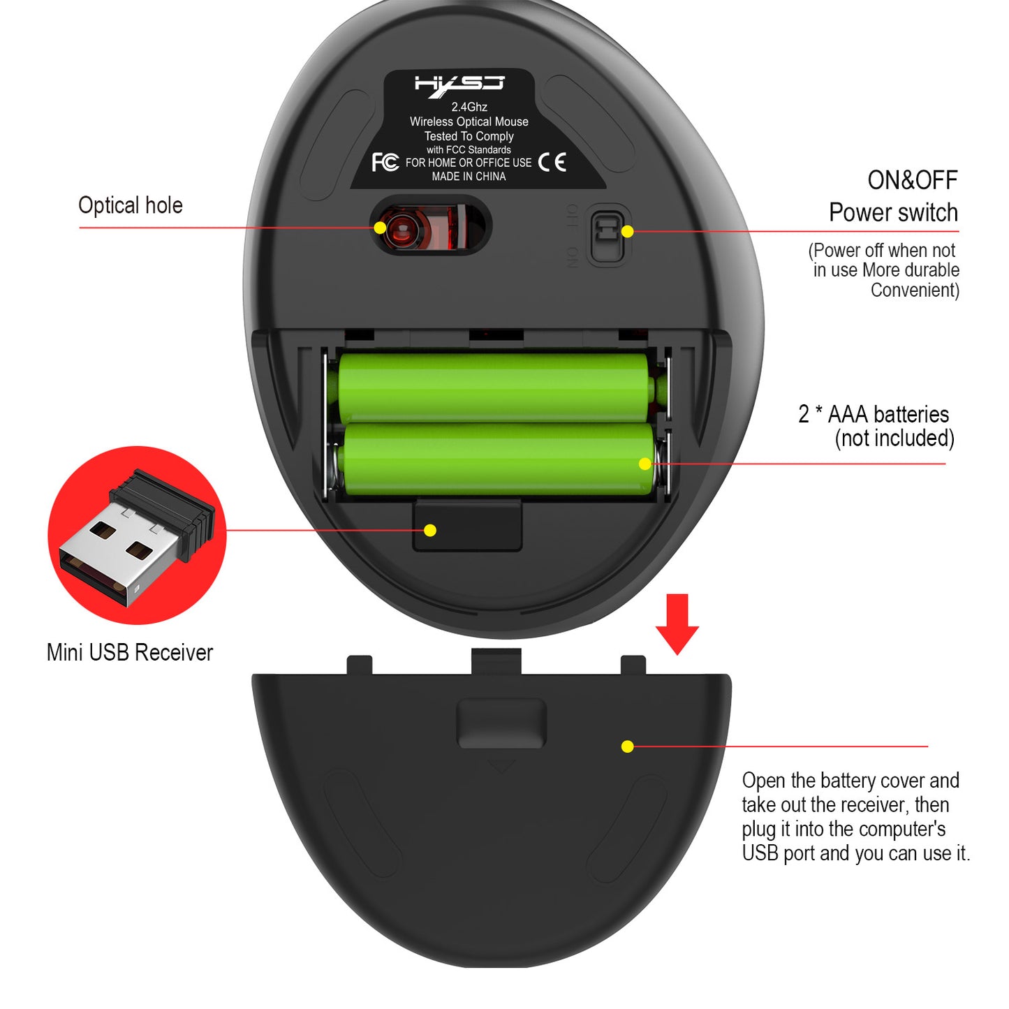 HXSJ T33 2.4G Wireless Vertical Ergonomic Optical Gaming Mouse Adjustable DPI Computer Laptop Mice