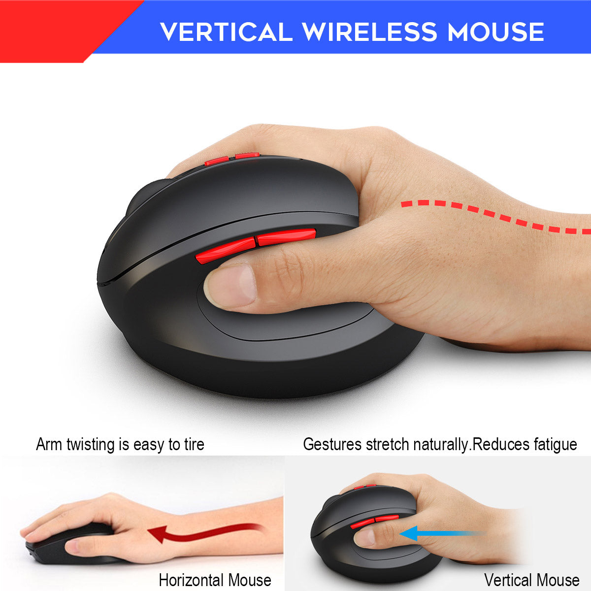 HXSJ T33 2.4G Wireless Vertical Ergonomic Optical Gaming Mouse Adjustable DPI Computer Laptop Mice