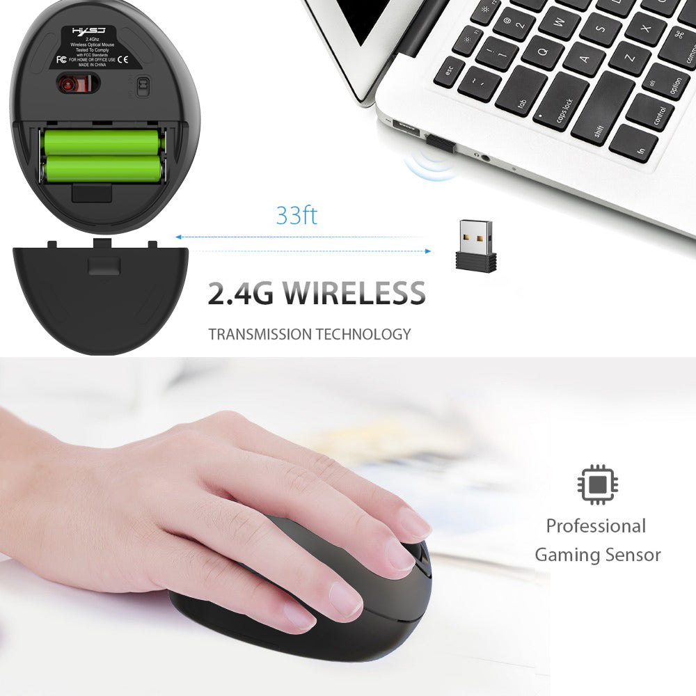 HXSJ T33 2.4G Wireless Vertical Ergonomic Optical Gaming Mouse Adjustable DPI Computer Laptop Mice