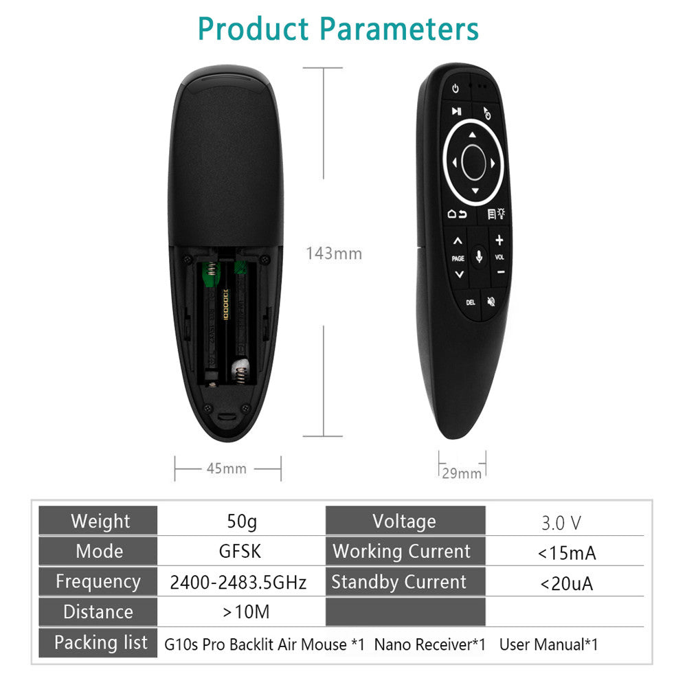 G10S Pro 2.4G Wireless Air Mouse Remote Controller with Backlit and Gyro Sensor for Android TV Box Support Voice Search