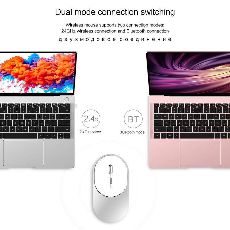 Wireless 2.4G + Bluetooth Dual Mode Mouse Portable Ergonomic Mute Mice for Laptops PC