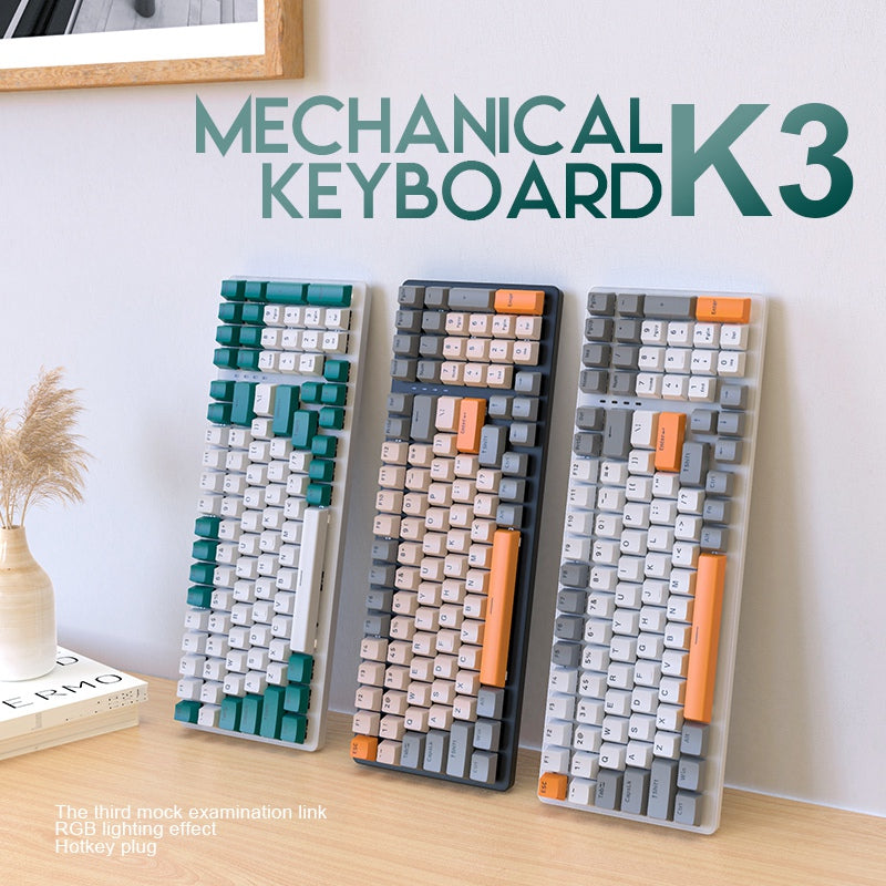 FREE WOLF K3 Mechanical Keyboard 100-Key Gaming Keyboard with Colorful Light Effects for Office Home Computers Laptops