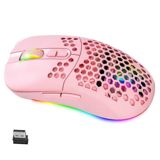 2.4G Bluetooth Dual Mode Honeycomb Shell Wireless Mouse with RGB Backlit for Laptop PC Computer