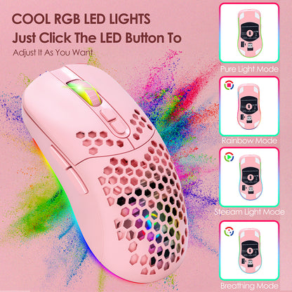 2.4G Bluetooth Dual Mode Honeycomb Shell Wireless Mouse with RGB Backlit for Laptop PC Computer