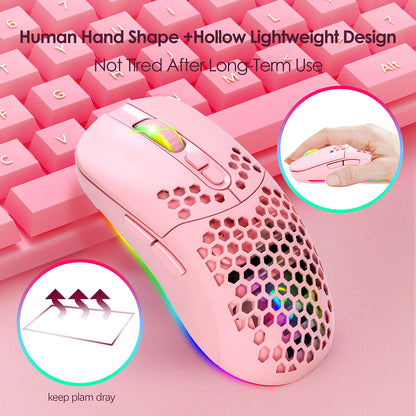 2.4G Bluetooth Dual Mode Honeycomb Shell Wireless Mouse with RGB Backlit for Laptop PC Computer