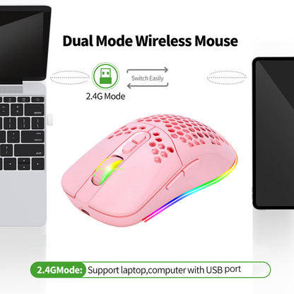 2.4G Bluetooth Dual Mode Honeycomb Shell Wireless Mouse with RGB Backlit for Laptop PC Computer