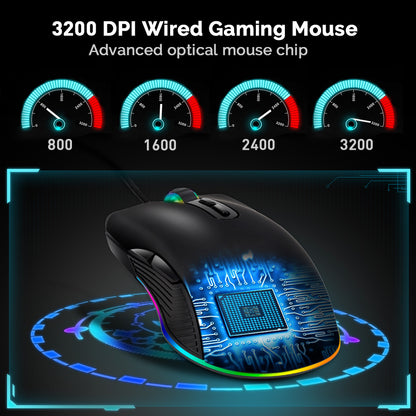 Type C Wired Gaming Mouse 800/1200/1600/3200 DPI Adjustable with RGB Backlit