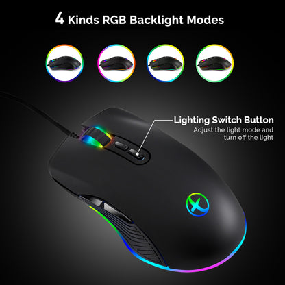 Type C Wired Gaming Mouse 800/1200/1600/3200 DPI Adjustable with RGB Backlit