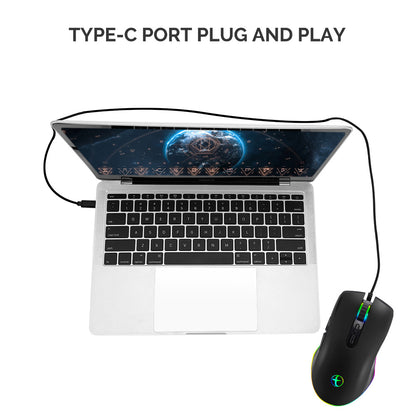 Type C Wired Gaming Mouse 800/1200/1600/3200 DPI Adjustable with RGB Backlit
