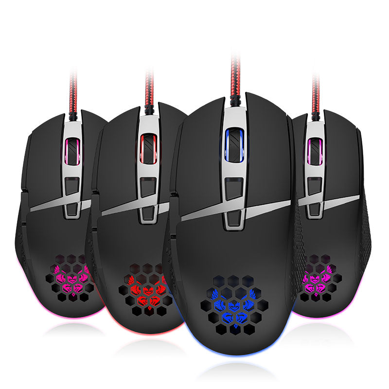 GM82 8-Key Optical Wired Mouse 1000/1200/2400/4800 DPI USB Gaming Mouse with 7 Color Lights