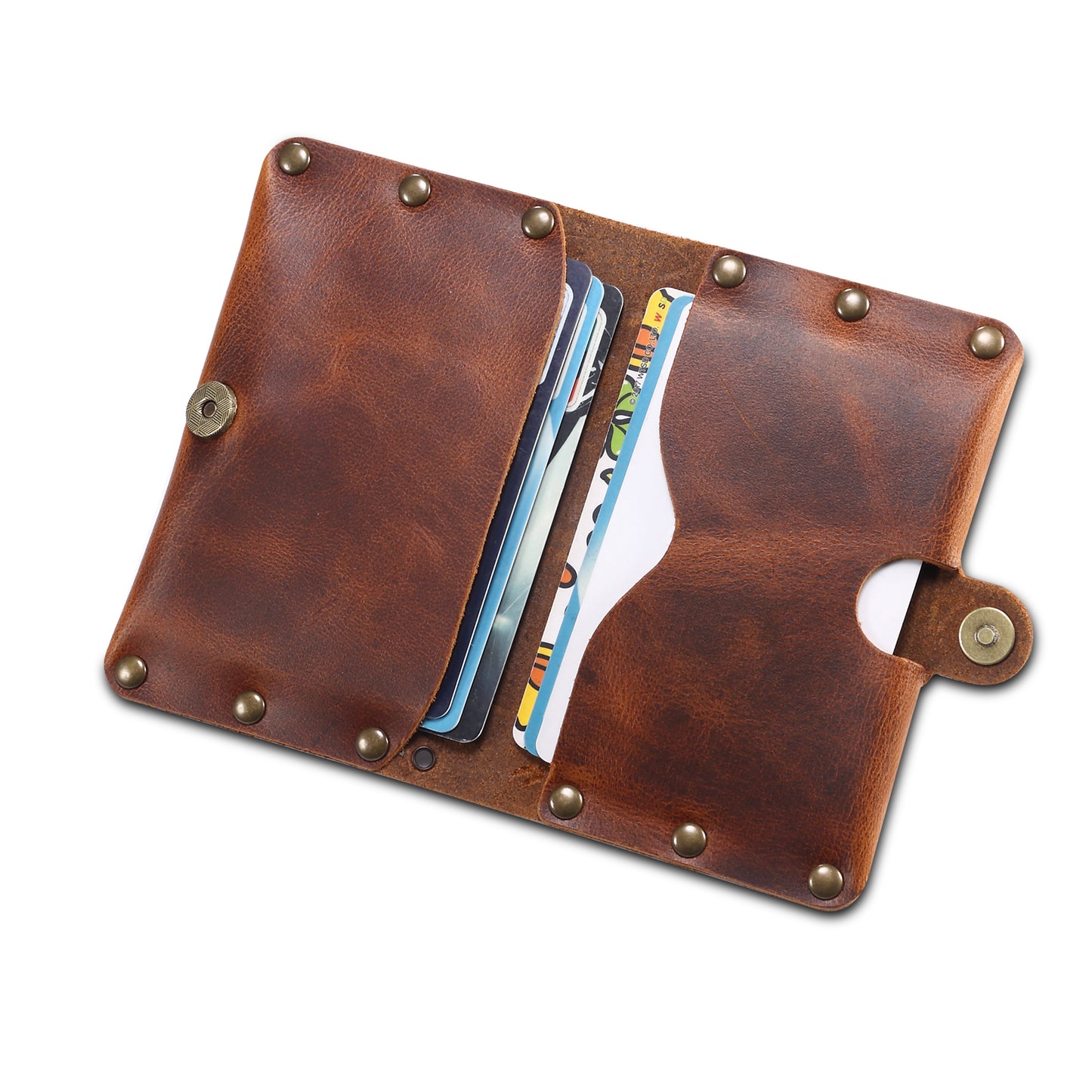 Credit Card Holder Wallet Rivet Decor Genuine Leather Card Pouch Bag Business Card Holder for Women Men