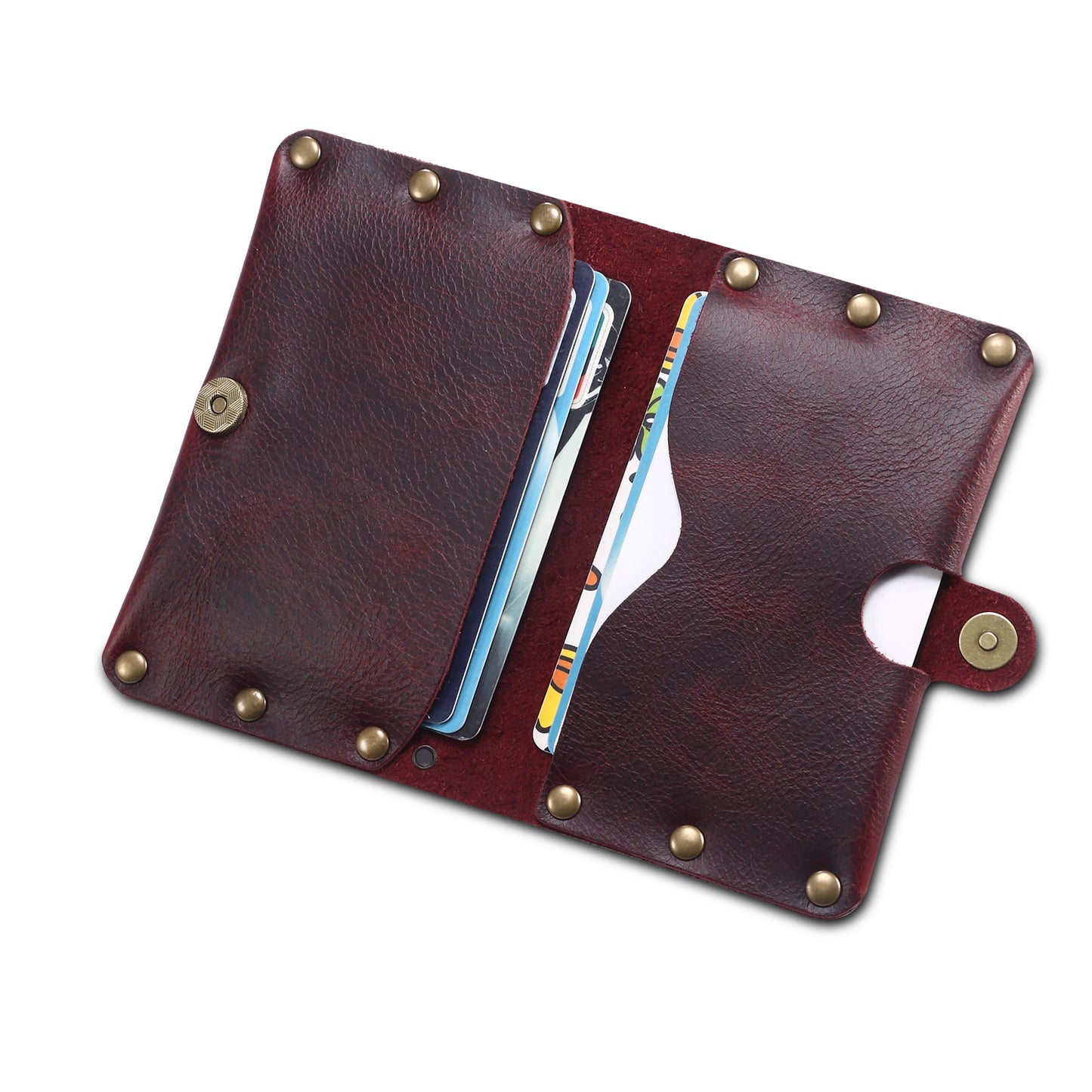 Credit Card Holder Wallet Rivet Decor Genuine Leather Card Pouch Bag Business Card Holder for Women Men