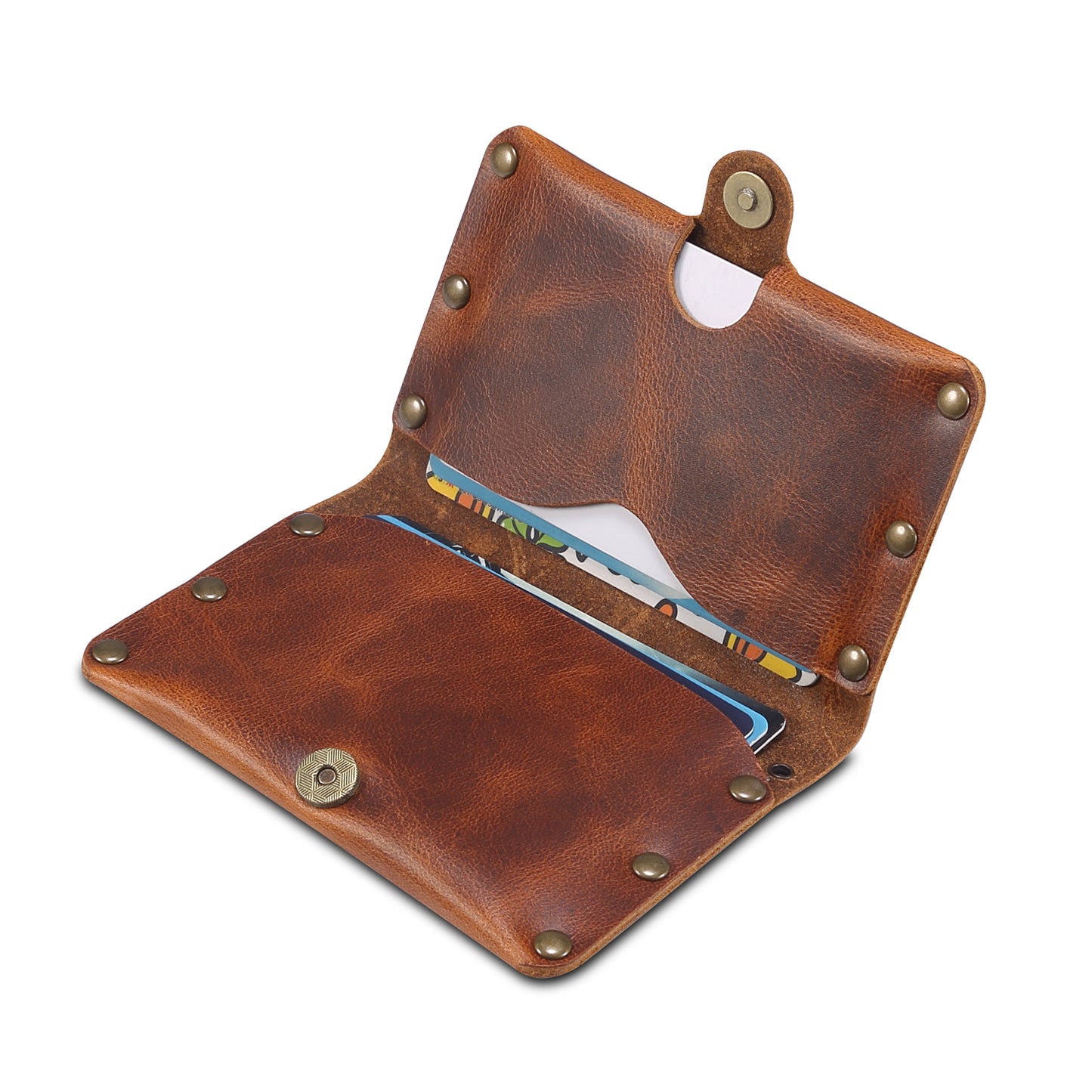 Credit Card Holder Wallet Rivet Decor Genuine Leather Card Pouch Bag Business Card Holder for Women Men
