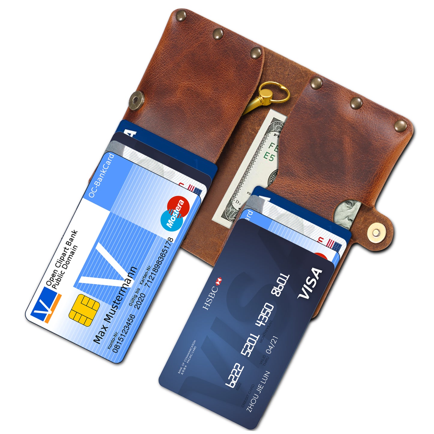 Credit Card Holder Wallet Rivet Decor Genuine Leather Card Pouch Bag Business Card Holder for Women Men