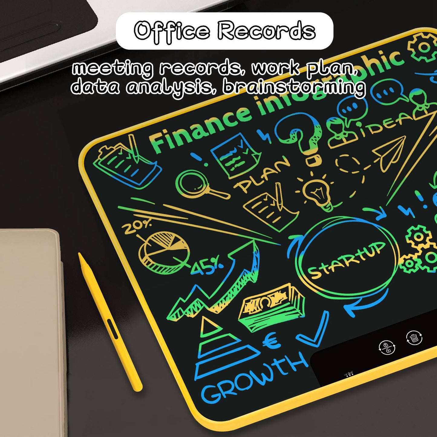 180X 18inch Rechargeable LCD Writing Tablet Digital Graphic Drawing Board Ultra-thin Memo Board, Monochrome Handwriting