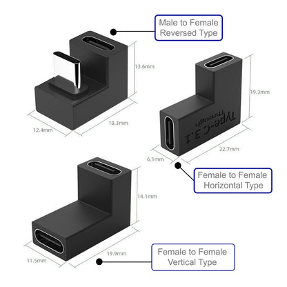 UC-077 3Pcs/Set USB-C Male to Female + USB-C Female to Female Elbow Converter Charging Adapter