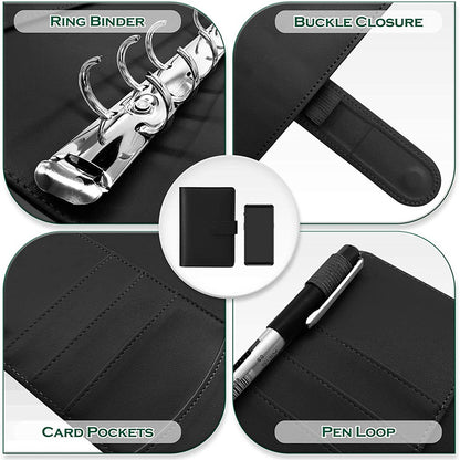 A6 PU Leather Notebook Binder Budget Planner Organizer 6 Ring Binder Cover with 10 Binder Pockets and 2 Label Stickers