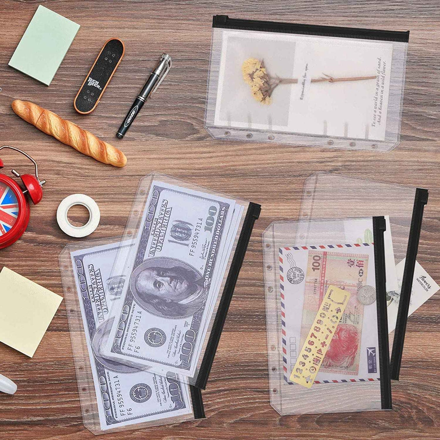 A6 PU Leather Notebook Binder Budget Planner Organizer 6 Ring Binder Cover with 10 Binder Pockets and 2 Label Stickers