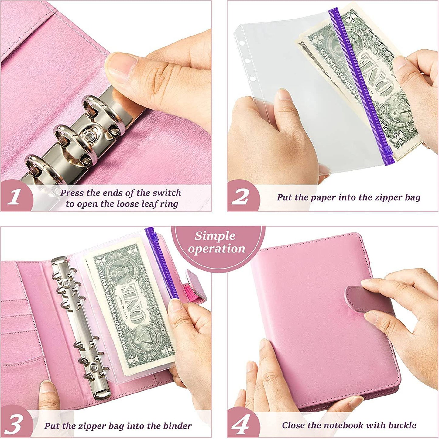 A6 Card Holder Design PU Leather Binder Notebook Budget Planner Money Organizer 6 Ring Binder Cover with 10 Binder Pockets