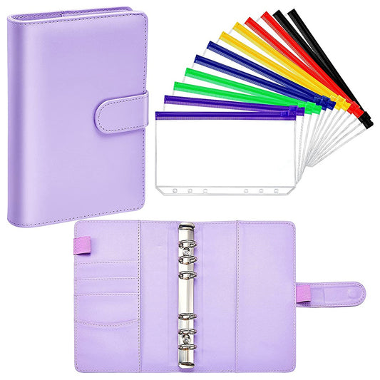 A6 Card Holder Design PU Leather Binder Notebook Budget Planner Money Organizer 6 Ring Binder Cover with 10 Binder Pockets