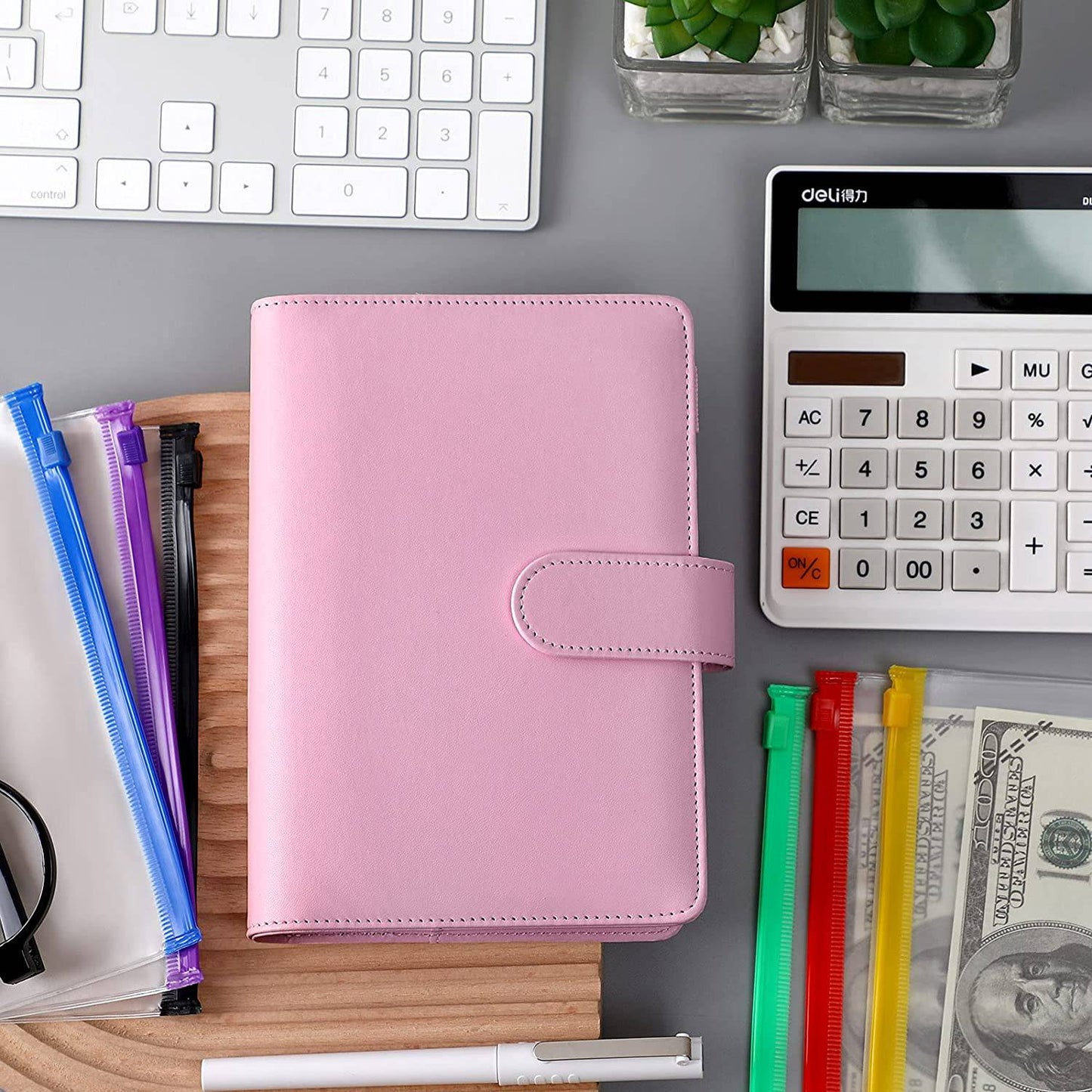 A6 Card Holder Design PU Leather Binder Notebook Budget Planner Money Organizer 6 Ring Binder Cover with 10 Binder Pockets
