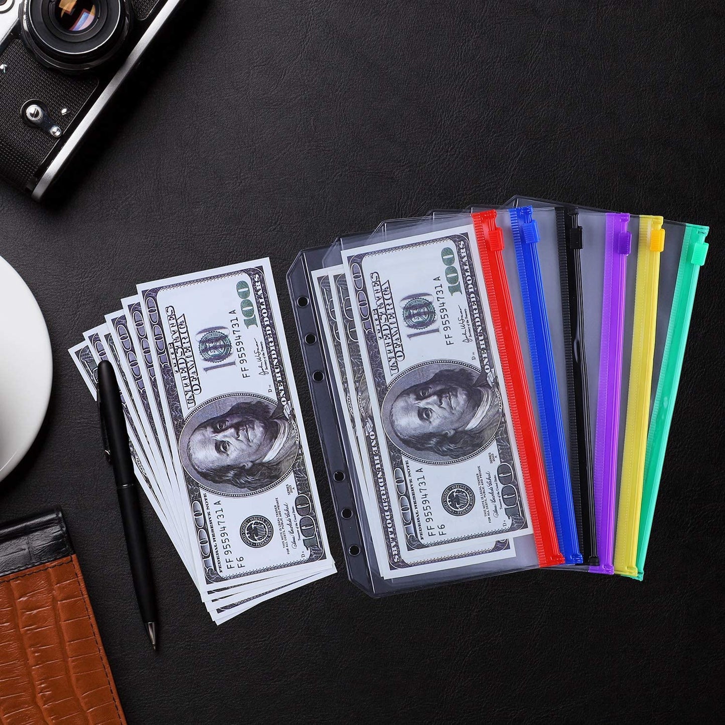 A6 Size Binder Pockets PVC Pouch Loose Leaf Document Filing Bags Multicolor Zipper Cash Envelopes Replacements for 6-Ring Notebook Binder