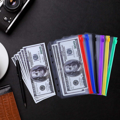 A6 Size Binder Pockets PVC Pouch Loose Leaf Document Filing Bags Multicolor Zipper Cash Envelopes Replacements for 6-Ring Notebook Binder