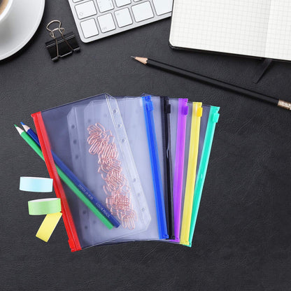 A6 Size Binder Pockets PVC Pouch Loose Leaf Document Filing Bags Multicolor Zipper Cash Envelopes Replacements for 6-Ring Notebook Binder