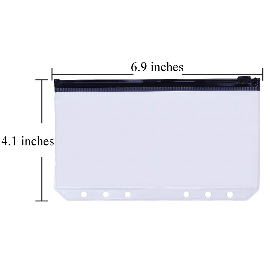 A6 Size Binder Pockets PVC Pouch Loose Leaf Document Filing Bags Multicolor Zipper Cash Envelopes Replacements for 6-Ring Notebook Binder