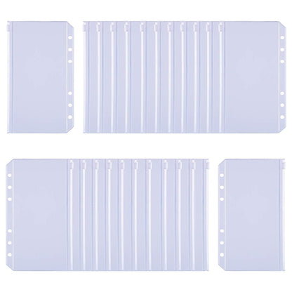 24Pcs A6 Binder Pockets PVC Zipper Folders for 6-Ring Notebook Binder Files Reports Binder, Translucent