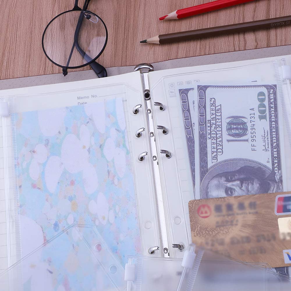 24Pcs A6 Binder Pockets PVC Zipper Folders for 6-Ring Notebook Binder Files Reports Binder, Translucent