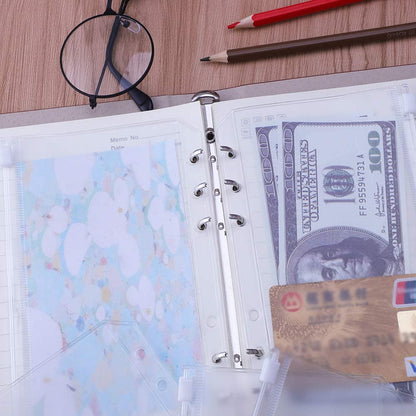 24Pcs A6 Binder Pockets PVC Zipper Folders for 6-Ring Notebook Binder Files Reports Binder, Translucent