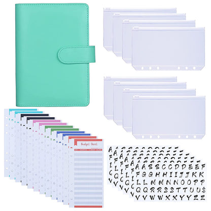 A6 Budget Binder PU Leather Budgeting Planner Organizer Book Cover with Zipper Envelopes for Budgeting, Expense Budget Sheets, Sticky Labels