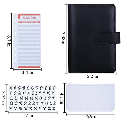 A6 Budget Binder PU Leather Budgeting Planner Organizer Book Cover with Zipper Envelopes for Budgeting, Expense Budget Sheets, Sticky Labels