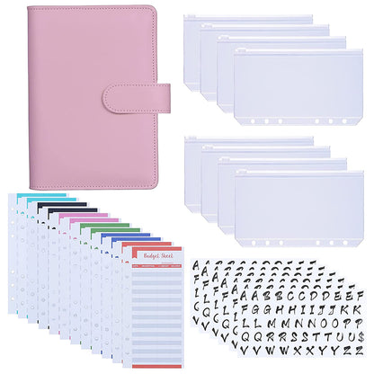 A6 Budget Binder PU Leather Budgeting Planner Organizer Book Cover with Zipper Envelopes for Budgeting, Expense Budget Sheets, Sticky Labels