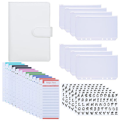 A6 Budget Binder PU Leather Budgeting Planner Organizer Book Cover with Zipper Envelopes for Budgeting, Expense Budget Sheets, Sticky Labels