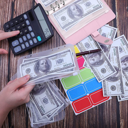 Splicing Design A6 PU Leather Binder Notebook 6 Rings Binder Cover with 12 PVC Pockets and 2 Random Color Label Stickers