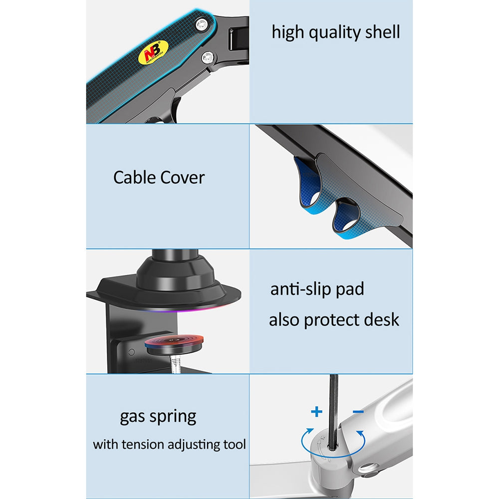 NORTH BAYOU H100 Desk Clip-on Monitor Support Arm Adjustable 22-35 inch Computer Monitor Holder Bracket