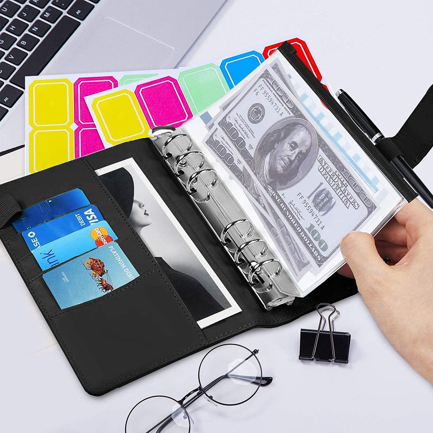 10PCS A6 Size Binder Pockets Black Zipper Binder Pouch Folders for 6-Ring Binder Loose Leaf Bags Waterproof PVC Bill Storage Bags