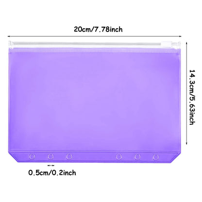 12PCS A5 Size Binder Pockets 6 Colors Zipper 6-Hole Folders Waterproof PVC Pouch Document Bill Bags Storage Bags
