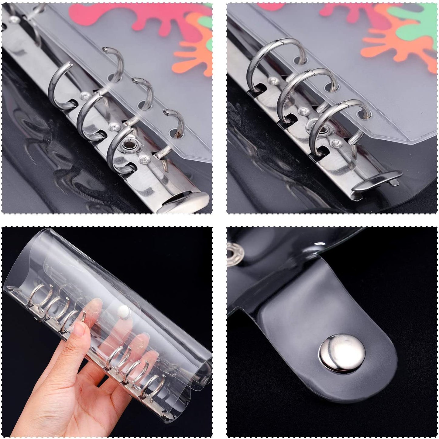 A6 PU Leather Notebook Binder Cover with 10 Waterproof Clear Binder Pocket Loose Leaf Bags PVC Pouch for Bills and Document